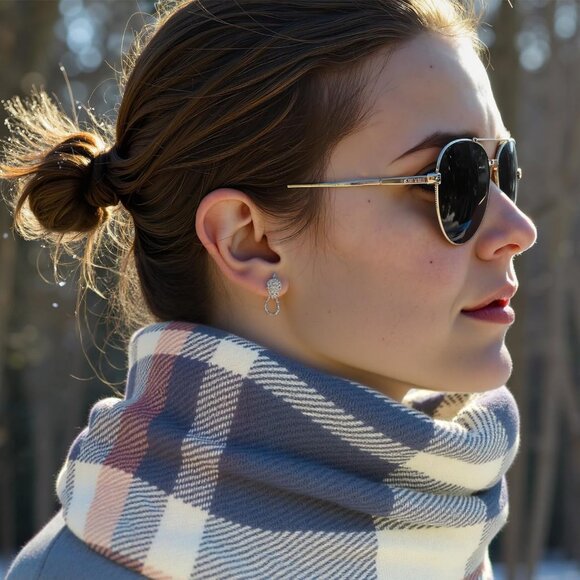 Women's Navy Beige Red Scarf Fashion Long Plaid Shawls Wraps Big Grid Winter - Picture 4 of 7